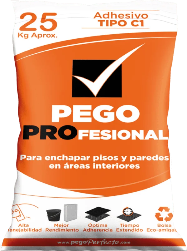PEGO PROFESIONAL C1 adhesivo cerámico para instalación de pisos y paredes interiores
